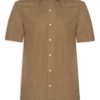 Camisa Masculina Manga Curta Linho Enseada New - Marrom