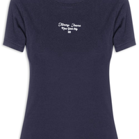 Camiseta Feminina Manga Curta Slim Ess Logo - Azul