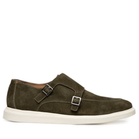 Sapato Masculino Monk Strap Em Couro Camurça - Verde