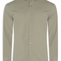 Camisa Masculina Slim Fit Tricoline Stretch Bege