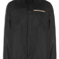 Camisa Masculina Linho Bordado Rosto - Preto