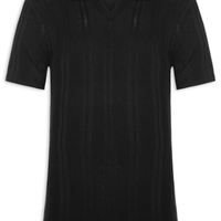 Polo Masculina Em Tricot Com Gola Colômbia - Preto