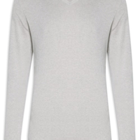 Suéter Masculino Gola V Manga Longa Algodão Pima com Cashmere - Cinza