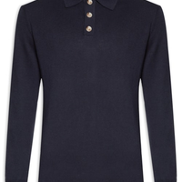 Suéter Masculino Polo Manga Longa Algodão Pima Com Cashmere - Azul