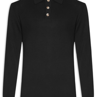 Suéter Masculino Polo Manga Longa Algodão Pima com Cashmere - Preto