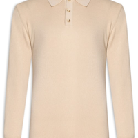 Suéter Masculino Polo Manga Longa Algodão Pima Com Cashmere - Bege