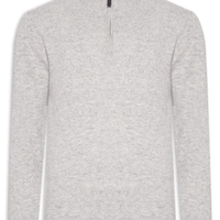 Suéter Masculino Gola Alta Com Meio Zíper Puro Cashmere - Cinza