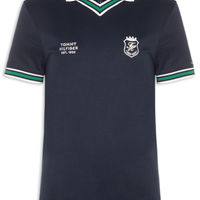 Polo Masculina Relaxed Fit V-Nk Brasão No Peito - Azul