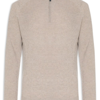 Suéter Masculino Gola Alta Com Meio Zíper Blend de Lã e Cashmere - Marrom