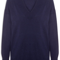 Suéter Feminino Gola V Com Blend De Lã E Cashmere - Azul