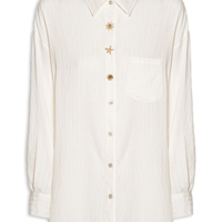 Camisa Feminina Listrada Com Bolso - Branco