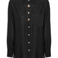 Camisa Feminina Listrada Com Bolso - Preto