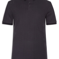 Pólo Masculina Jersey All-Over Jacquard Lettering - Azul
