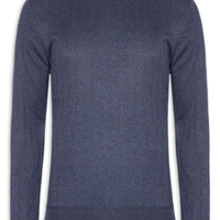 Suéter Masculino Gola Careca Textura Listra - Azul