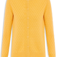 Cardigan Feminino Puro Cashmere Tranças Com Botões - Amarelo