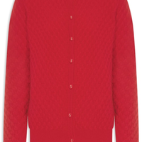 Cardigan Feminino Puro Cashmere Tranças Com Botões - Vermelho