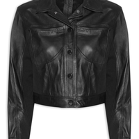 Jaqueta Feminina De Couro Mix Jeans - Preto
