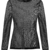 Blusa Feminina Manga Longa Tule De Veludo - Preto