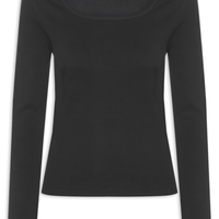 Blusa Feminina Essential Square Neck Manga Longa - Preto