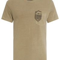 Camiseta Masculina Manga Curta Bolso Brasão - Bege