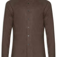 Camisa Masculina Linho Puro Tinturado Marrom