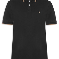 Pólo Masculina Piquet Manga Curta Friso - Preto