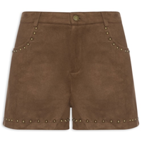 Short Feminino Em Suede Com Tachas - Marrom