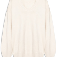 Suéter Feminino Amplo Gola V Em Tricot - Bege