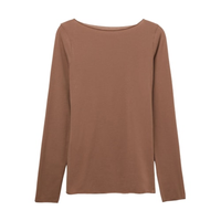 Blusa De Manga Comprida Com Decote Canoa Em Algodão Ultralight - Bege