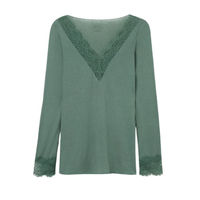 Blusa Manga Comprida Em Cashmere Ultralight e Renda - Verde