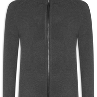 Suéter Tricot Masculino Gola Alta Com Zíper - Cinza