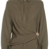 Camisa Feminina Oversized Com Transpasse - Marrom