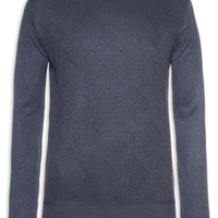 Suéter Masculino Careca Textura Chevron - Azul