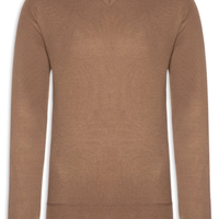 Suéter Masculino Gola V Detalhe Ombro - Marrom
