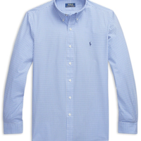 Camisa Masculina Manga Longa Custom Poplin Xadrez Logo - Azul