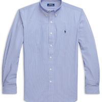 Camisa Masculina Manga Longa Custom Poplin Logo Bordado - Azul