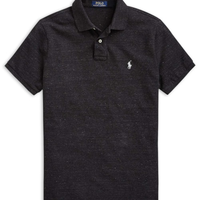 Polo Masculina Manga Curta Slim Fit Mesh Logo Bordado - Preto