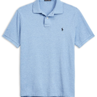 Polo Masculina Manga Curta Slim Fit Mesh Logo Bordado - Azul