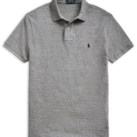Polo Masculina Manga Curta Slim Fit Logo Bordado - Cinza