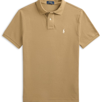 Polo Masculina Manga Curta Slim Fit Logo Bordado - Bege