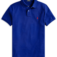 Polo Masculina Manga Curta Slim Fit Logo Bordado - Azul