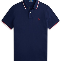 Polo Masculina Manga Curta Com Friso - Azul