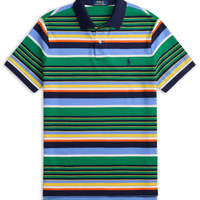 Polo Masculina Manga Curta Multi Listras Logo Bordado - Verde