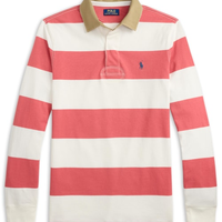 Polo Masculina Manga Longa Listrada Knit Rugby - Vermelho