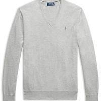 Suéter Masculino Pima Cotton Gola V Classic Logo - Cinza