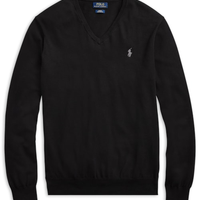 Suéter Masculino Pima Cotton Gola V Classic Logo - Preto