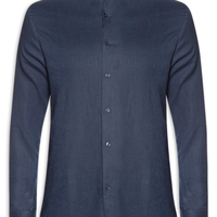 Camisa Masculina Social Slim Fit Blend Linho - Azul