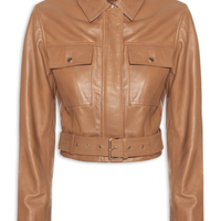 Jaqueta Feminina Cropped Em Couro - Marrom