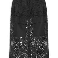 Saia Lapis De Renda Com Bolsos - Preto
