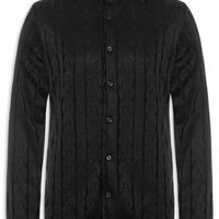Camisa Masculina Overshirt Malha Tricot Trança - Preto